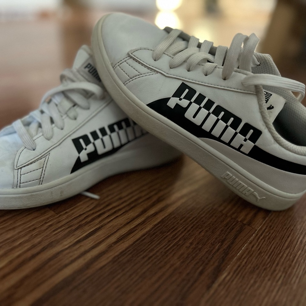 Puma Kids White Sneakers with Black Logo